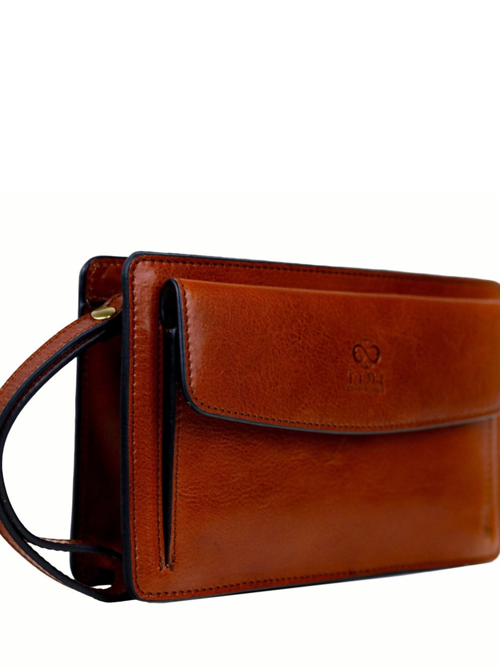 Leather Bag with Wrist Strap - Brown